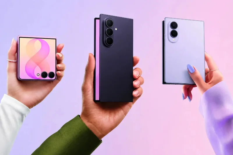 Các mẫu điện thoại Samsung mới nhất năm 2026 trải rộng từ Galaxy Z màn hình gập đến Galaxy S dạng thanh cao cấp.