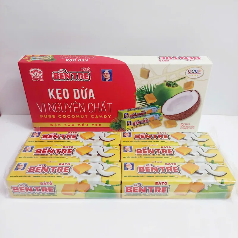Kẹo dừa mang vị ngọt béo đặc trưng và là món quà quen thuộc trong hành trình khám phá Bến Tre.