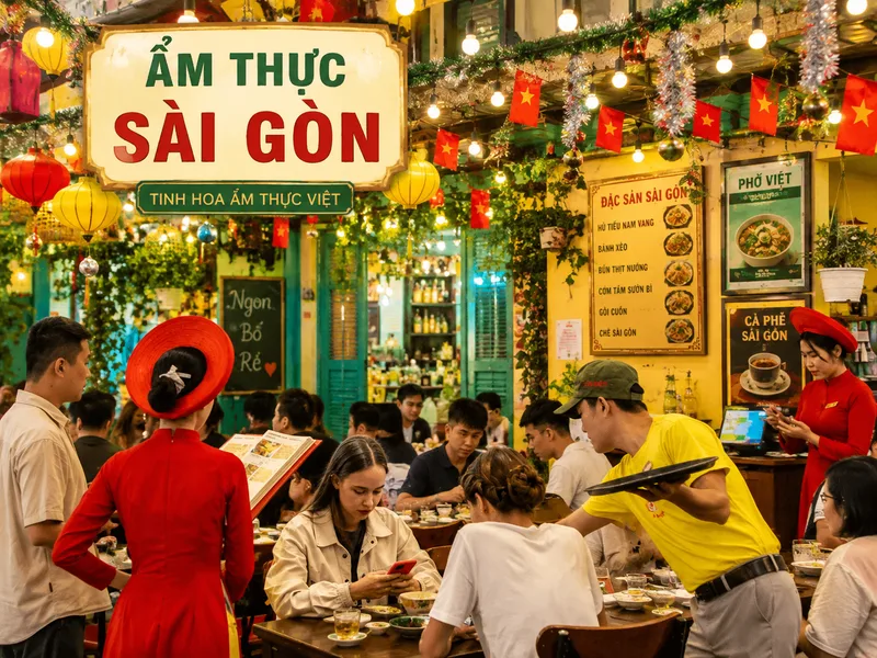 Văn hóa ăn uống Sài Gòn nổi bật với sự thoải mái, gần gũi và những hàng quán nhộn nhịp từ sáng sớm đến đêm khuya.