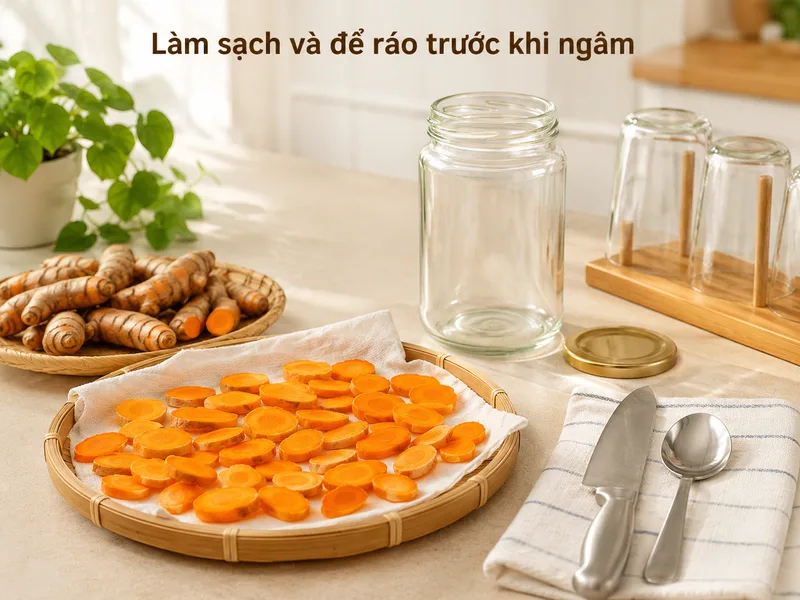 Quy trình ngâm cần bảo đảm nghệ và dụng cụ được làm sạch, để ráo trước khi cho vào hũ.