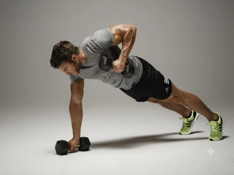 Dumbbell Renegade Row kết hợp rèn sức mạnh lưng và thân giữa